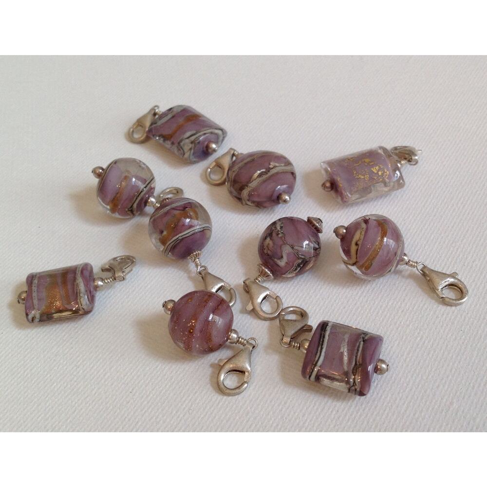 Lavender Murano Glass Charm Bead set with Sterling Accents